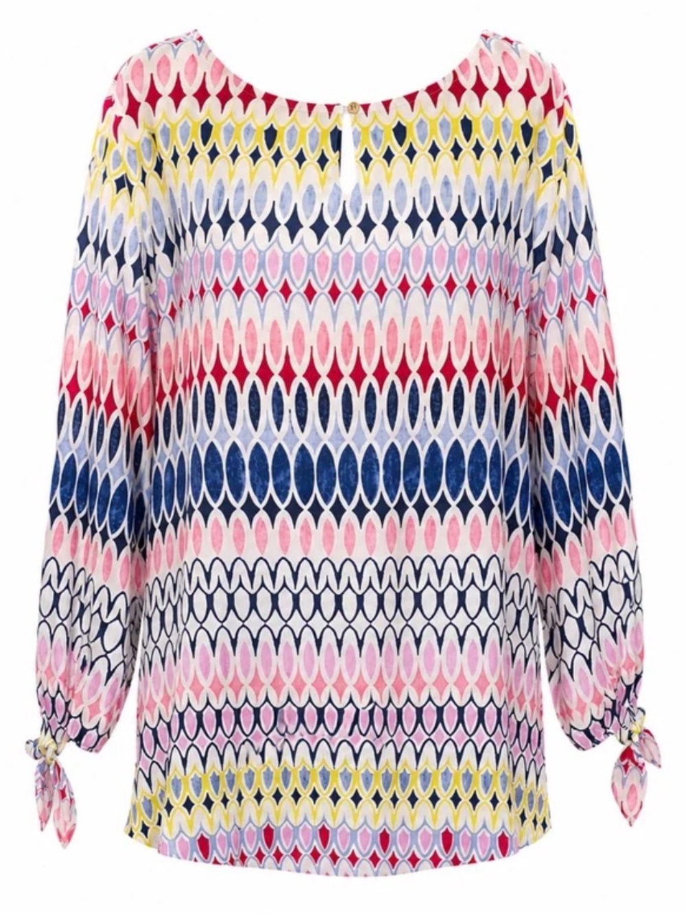Talbots Women's Colorful Print Tie-Sleeve Loose Fit Top Summer Career Vaca